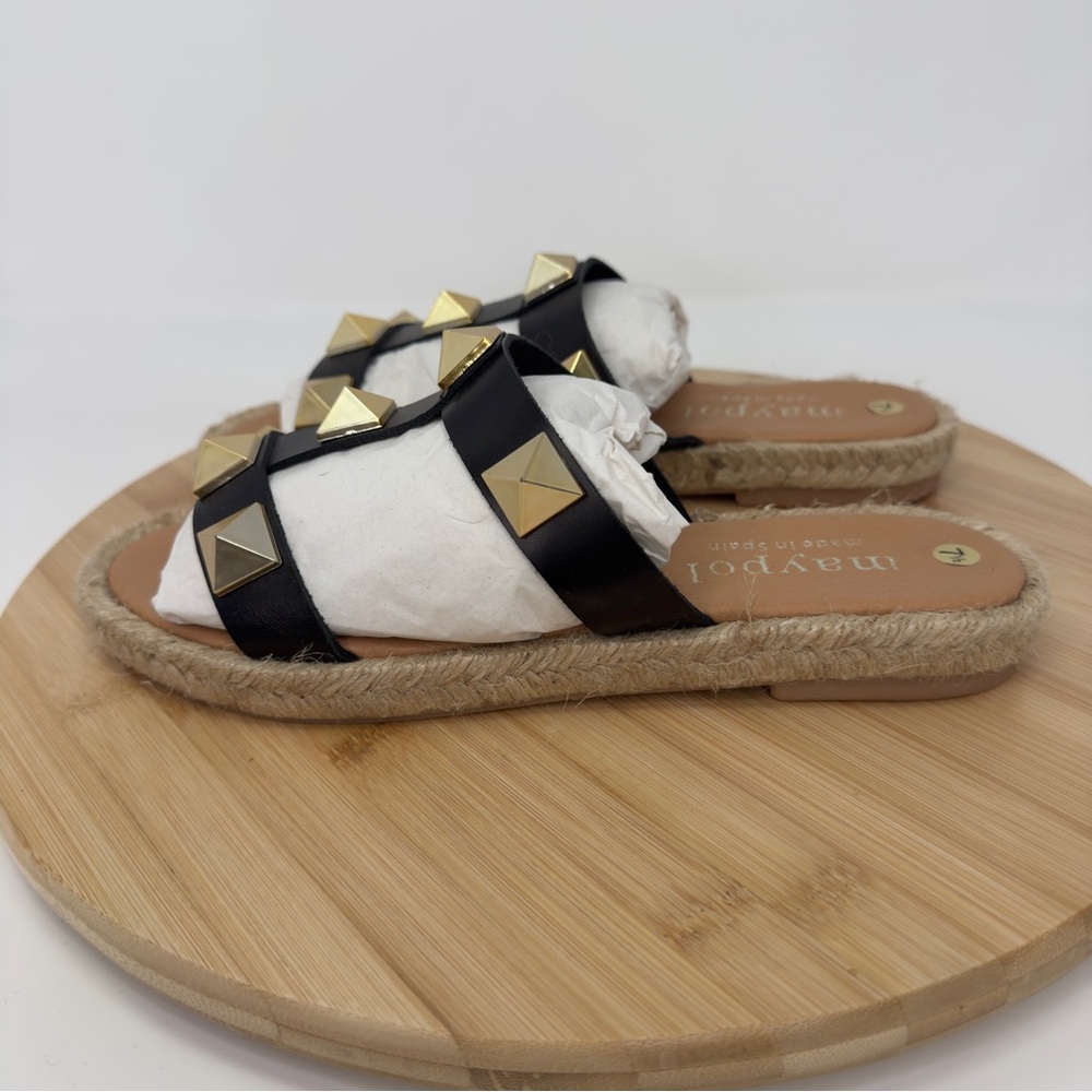 Maypol Black‎ Leather Studded Espadrille Sandals | Size 7.5 | Made in Spain - Picture 6 of 11